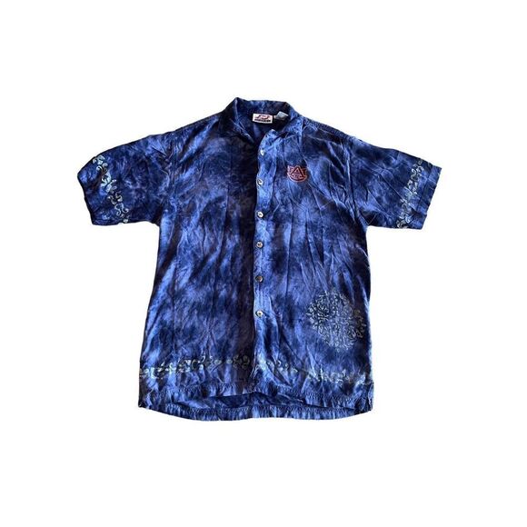 University of auburn college, blue, tie-dye Hawaiian button down shirt - Picture 1 of 7